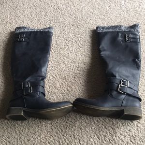 Boots with fabric at top